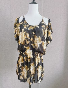 Amber外贸单 连衣裙夏季性感吊带露肩荷叶边灯笼袖雪纺比基尼罩衫
