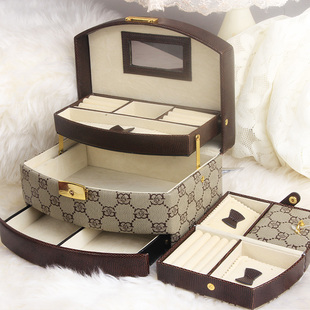 灵芳首饰盒公主可爱欧式珠宝饰品盒，韩国首饰收纳盒实木质带锁礼物