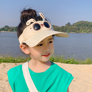 儿童防晒帽子夏季大沿遮阳防紫外线男女孩宝宝可爱空顶沙滩太阳帽