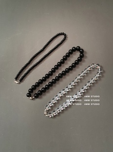 小众复古黑色玛瑙珠珠项链简约个性百搭日常气质锁骨链短款颈链女