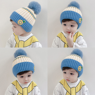 宝宝帽子冬季可爱婴儿毛线帽护耳保暖针织秋冬天男孩女儿童套头帽