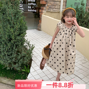 女童波点短袖连衣裙2024年童装亲子款裙子棉布韩版母女装夏款