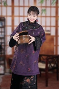 紫罗衣刺绣复古设计师原创国风中式斜门襟夹棉衣开衫外套冬