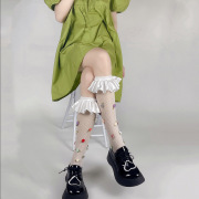 韩系法式少女重工设计款糖果色手工花朵波点绸缎大花边小腿袜中筒