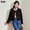 拉夏贝尔Puella明星同款时尚短款黑色小香风外高级感气质名媛上衣