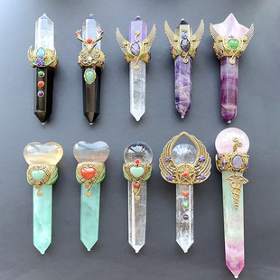 天然水晶权杖白水晶(白水晶，)粉晶魔法棒魔法棍，手工制作原创设计水晶权杖