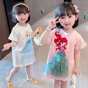 韩系女孩公主裙高档ins中长款T恤裙蕾丝拍照裙子网红超仙