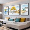 客厅装饰画现代简约新中式，沙发背景墙三联挂画山水画，轻奢大气壁画