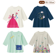 日系童装秋季女童纯棉裙摆式，t恤七分袖，宝宝宽松圆领上衣洋气