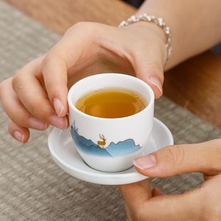 功夫小茶杯子单个紫砂陶瓷主人，杯玻璃品茗杯茶具茶盏，喝茶碗高白瓷(高白瓷)