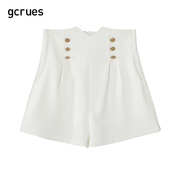 gcrues白色短裤女高腰2024春装，韩版小个子阔腿裤宽松百搭薄款