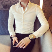 英伦府男士长袖衬衫青年修身时尚寸衣韩版商务休闲正装发型师衬衫