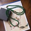 纯天然绿玛瑙斜挎链红纹石120mm长项链新中式国风圆珠链饰品