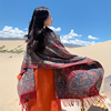民族风夏季防晒沙漠旅游披肩海边沙滩丝巾，薄款度假围巾披肩红色女
