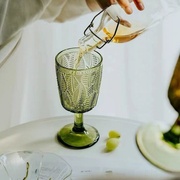 复古高脚杯法式青枝绿叶杯玻璃水杯红酒杯高脚杯ins饮料杯高颜值
