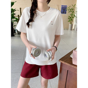 纯棉白色短袖t恤女2024夏季卡通刺绣宽松圆领，打底衫正肩上衣