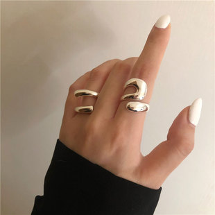 韩版复古夸张几何戒指女925银欧美风，个性嘻哈朋克风开口食指环