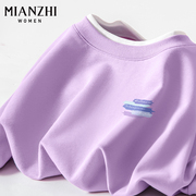 森马集团棉致紫色卫衣女春秋2024设计感宽松圆领假两件外套X