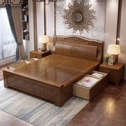 中式实木床简约现代工厂双人床1.8米主卧婚床储物高箱木床