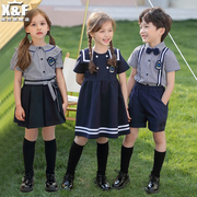 海军风小学生班服套装夏装男女童装短袖纯棉校服亲子演出幼儿园服