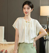 国风真丝衬衫女新中式圆领盘扣短袖，桑蚕丝上衣，设计感小众洋气小衫