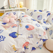 全A版韩式全棉卡通小兔子草莓花边被套四件套纯棉1.8床裙床上用品