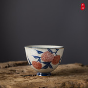 手绘复古景德镇茶杯青花瓷，主人杯纯手工单杯中式釉里红陶瓷品茗杯