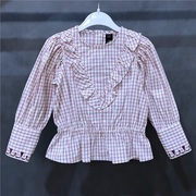 韩版中小童装春季女童宝宝，纯棉红格长袖，衬衣北欧风洋气衬衫