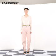 babyghost原创设计粉色，拼接收脚牛仔长裤，内置拉链显瘦小脚