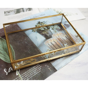 欧式复古长方形珠宝收纳盒分格，饰物整理玻璃首饰盒，翻盖玻璃盒.