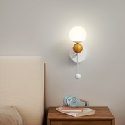 壁灯墙灯创意北欧现代简约木艺家用奶油风中山灯具卧室床头灯