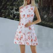 法式气质短裙高级设计感印花无袖收腰显瘦休闲连衣裙女款植物花卉