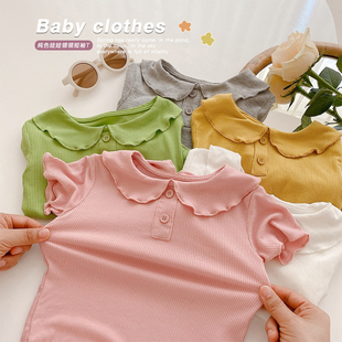 婴儿衣服夏装女宝宝短袖，t恤甜美公主娃娃，领上衣薄款莫代尔打底衫