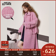 妖精的口袋粉色中长款呢子大衣女冬季2023宽松慵懒风甜美外套