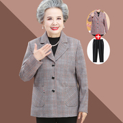 奶奶秋装格子西服上衣，202160岁70中老年，女装春秋小西装外套女