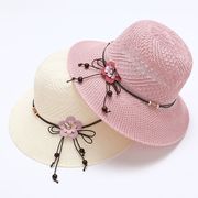 女士太阳帽夏天防紫外线凉帽，可折叠防晒花朵蝴蝶结遮阳盆帽