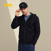 jeep吉普连帽拉链开衫，男士半高领针织衫毛衣，外套加厚保暖夹克上衣