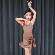 女童刺绣玫瑰拉丁舞服少女儿童高级版拉丁比赛服装演出舞蹈服