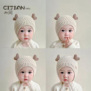宝宝帽子秋冬婴幼儿童，可爱超萌韩版针织护耳帽，婴儿毛线套头帽