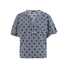 集美2024夏季法式V领波点格纹泡泡袖时髦设计感短袖衬衫