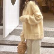 韩国女装秋冬日系奶黄色毛衣女加厚圆领外穿宽松针织衫长袖上衣