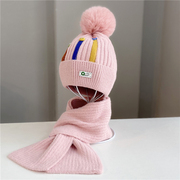 冬天儿童帽子围巾两件套男女，中大宝宝休闲毛线针织保暖套帽潮