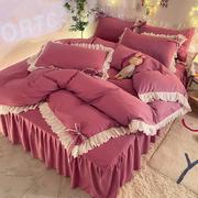 l红色四件套结婚粉色床用品，床裙床被k单套床罩少女蝴蝶结学上