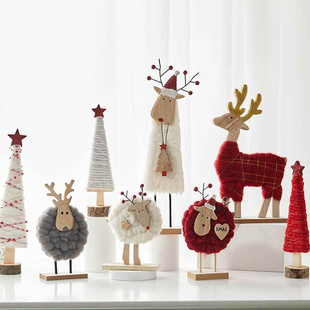 圣诞装饰创意摆件麋鹿老人，桌面圣诞树摆件羊毛毡圣诞装饰场景布置