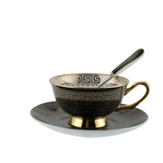 咖啡杯欧式两杯黑色白色杯碟套装精致轻奢复古骨瓷花茶杯下午茶具