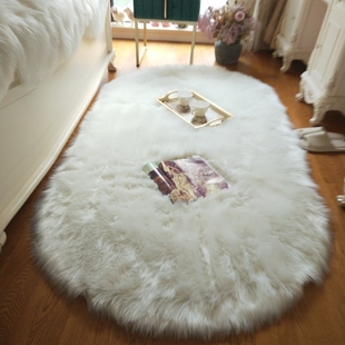 白色仿羊毛长毛绒椭圆形沙发垫卧室床前毯阳台飘窗毯时尚茶几地毯