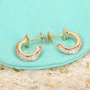 s925纯银镶钻t1耳钉女款18k玫瑰金圆圈形耳环，气质轻奢高级感耳饰