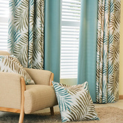 中地海风格窗帘布成品，美式田园客厅落地窗，遮阳全遮光阳台卧室蓝色