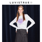 luvistrue24s春款字母，刺绣爱心印花蕾丝长袖，t恤女士内搭打底衫