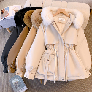 派克服2023年女韩版中长款棉衣，棉服冬季加绒棉袄大毛领外套